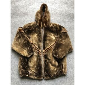 Vintage Alan Furs Jacket Womens Large Brown Sheared Beaver Mink Hooded Parka 90s